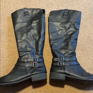 Black over the calf boots